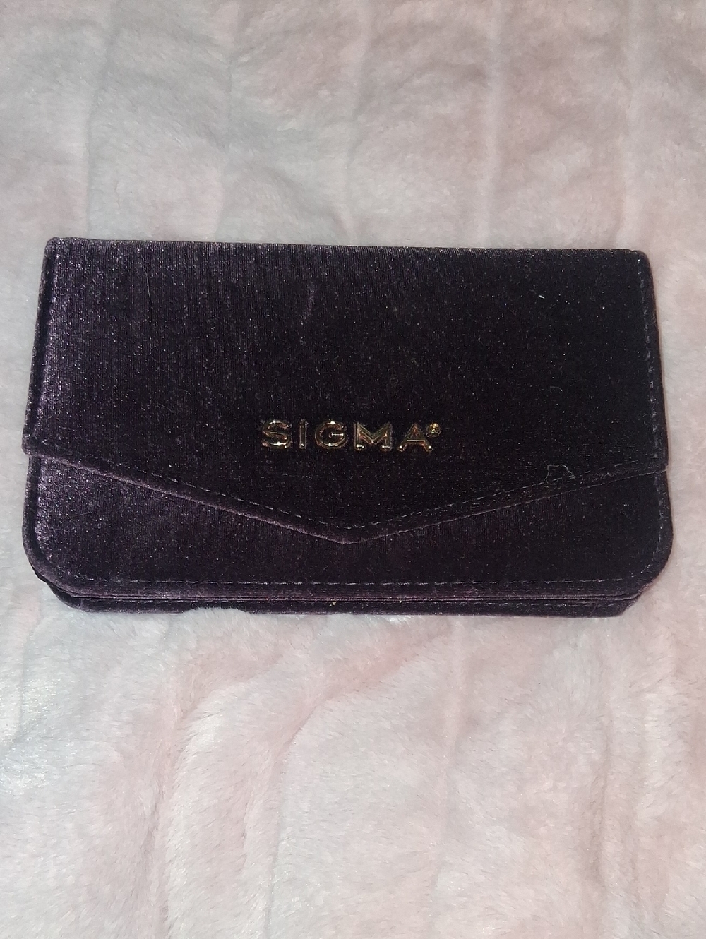 Sigma Beauty Velvet Clutch in Deep Purple with Gold Logo